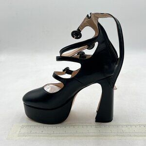 FSJ Black Platform Closed Toe Ankle Strap Sandals Chunky High Heel Sexy Shoes